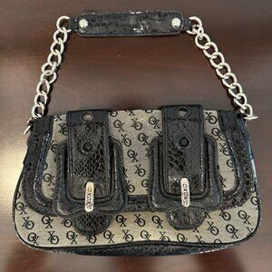 Vintage Small Black & Gray White XOXO Handbag Purse Inside Pockets Y2K
